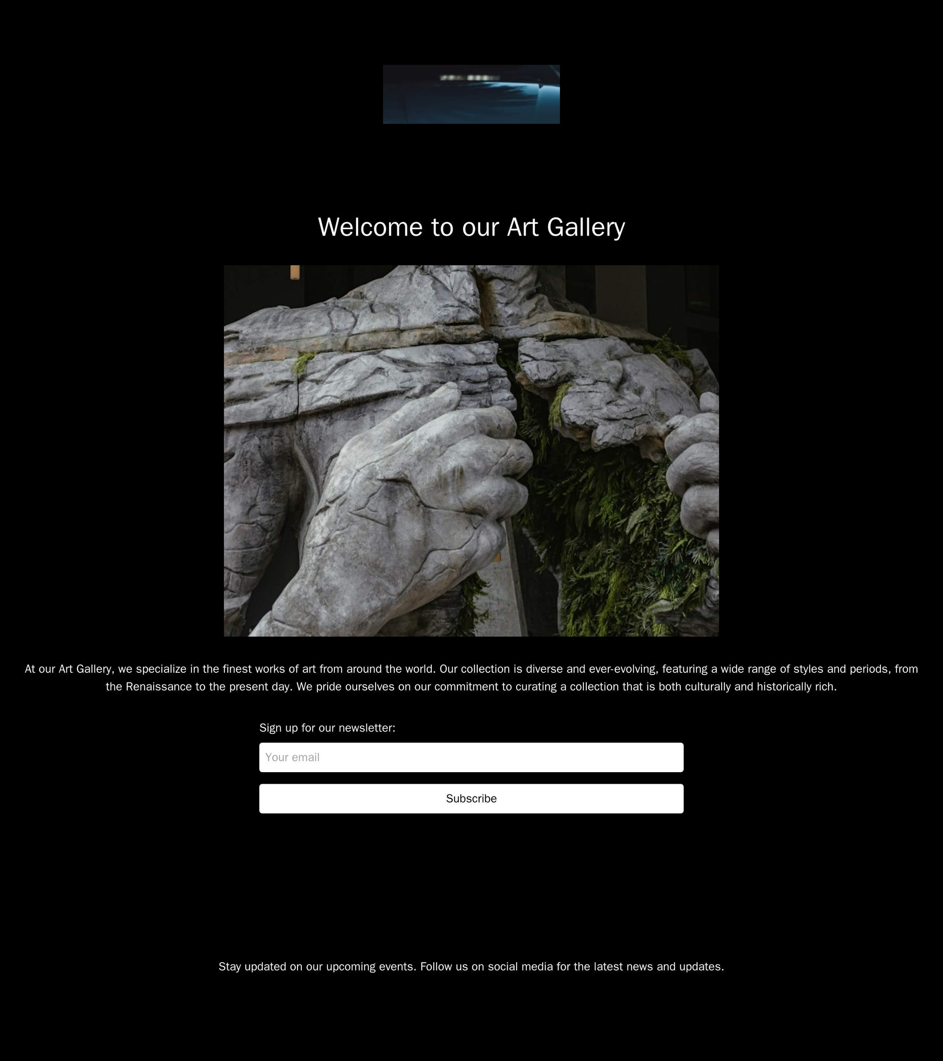 Art Gallery: A visually appealing website layout with a black and white color scheme, a center-aligned logo, a large and Web Template 585