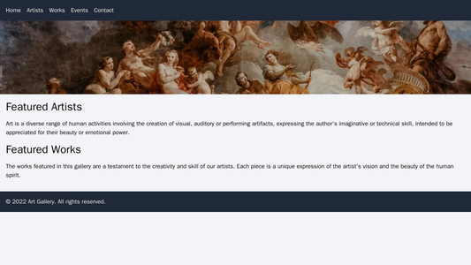 Art Gallery: A visually stunning design with a full-width header image of a painting and a horizontal navigation bar at  Web Template 703