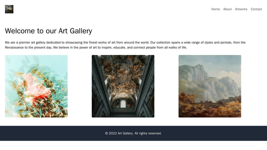 Art Gallery: A gallery-style layout with thumbnail images of artworks gridded on the homepage, surrounded by white space Web Template 961