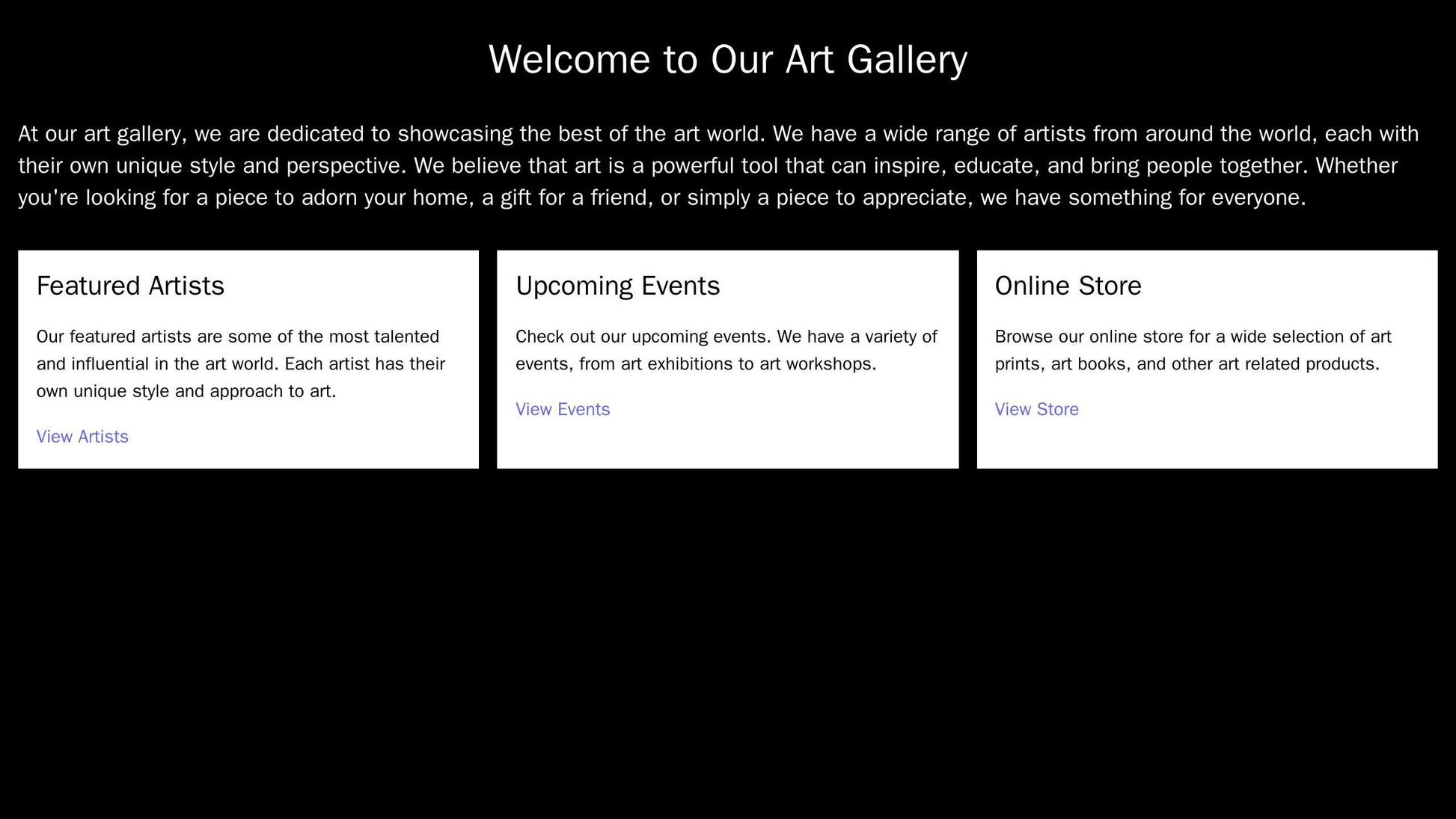 Art Gallery Site: A black and white design with a full-screen image of an artwork, a centered logo, and a simple menu at Web Template 1142