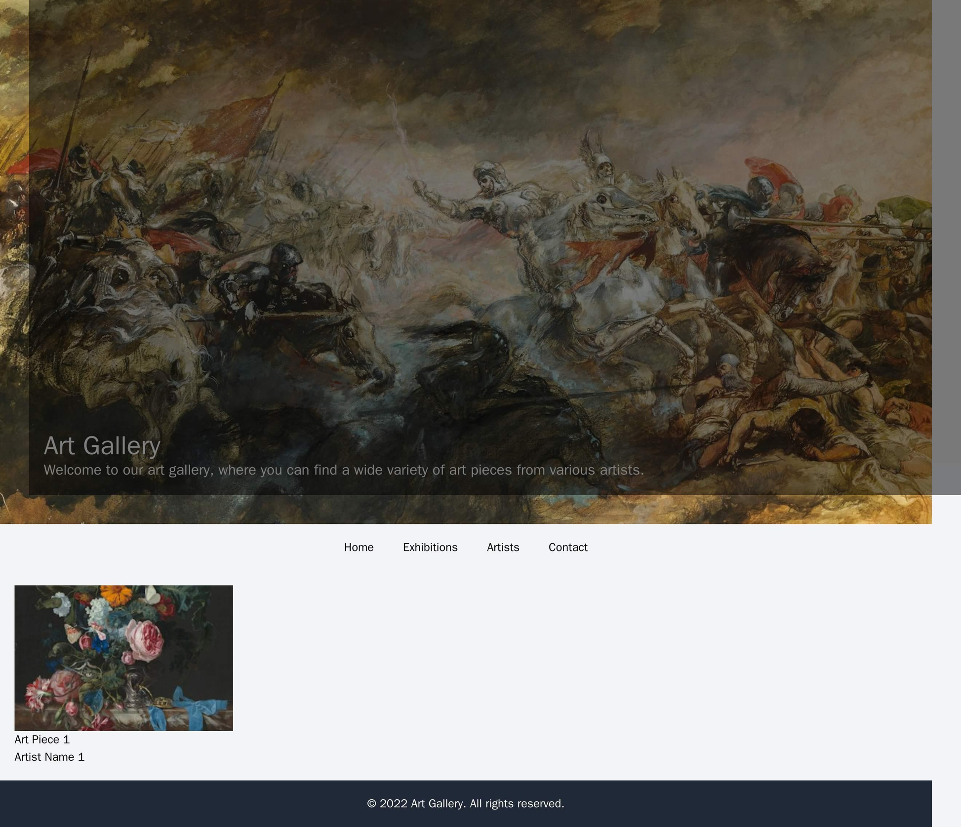 Art Gallery Site: A background image showcasing a piece of art in full-screen format, with a semi-transparent overlay an Web Template 677