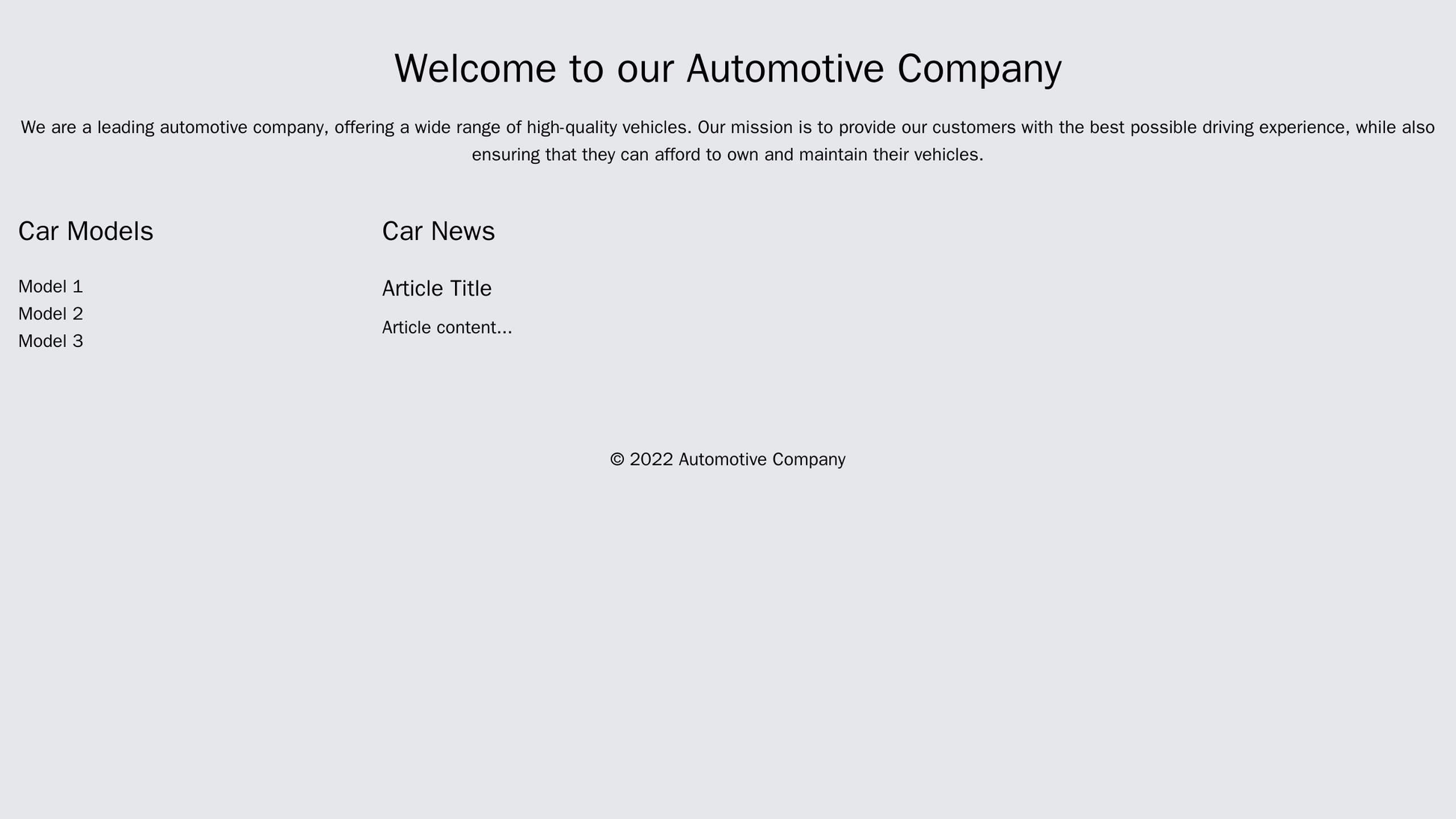 Automotive Company: A sleek design with a full-width header image of a car, a left sidebar for car models and features,  Web Template 1592