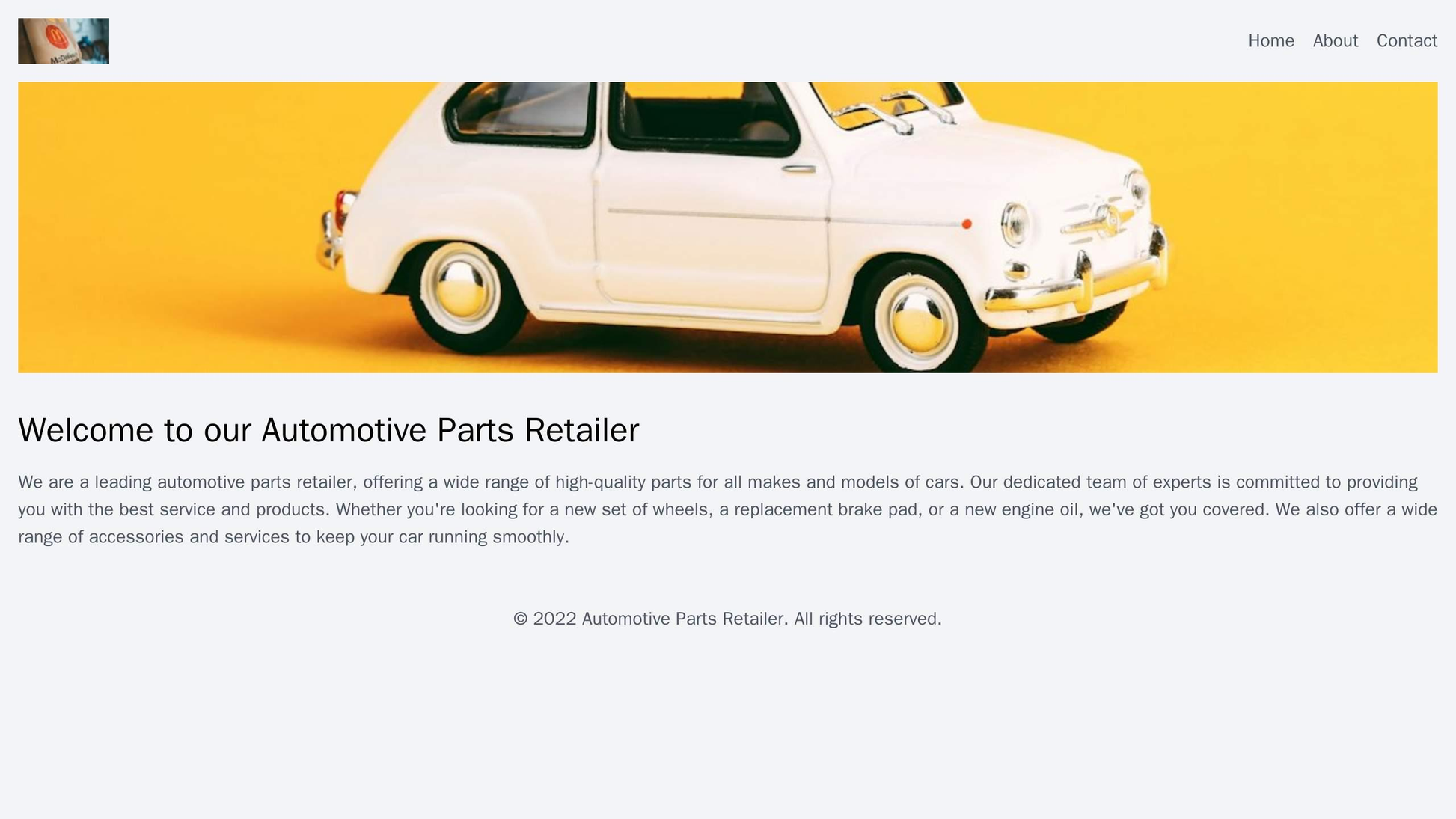 Automotive Parts Retailer: A car-themed design with a full-width image banner of different car parts. The logo is positi Web Template 447