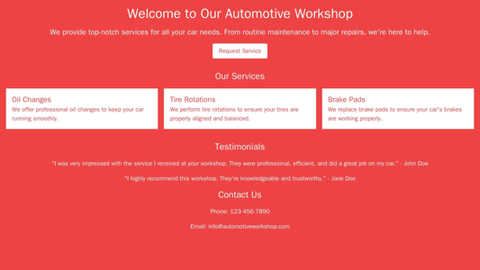 Automotive Workshop: A professional website layout with a bold color palette of red and white, a prominent call-to-actio Web Template 586