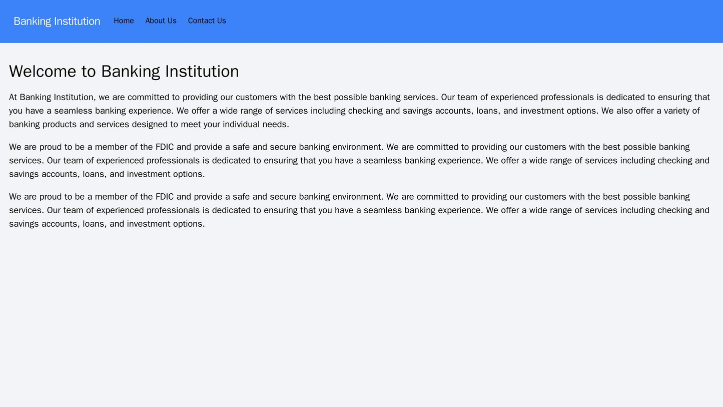 Banking Institution: A vertical layout with a centered logo, a clear and simple navigation bar, and a monochromatic colo Web Template 691