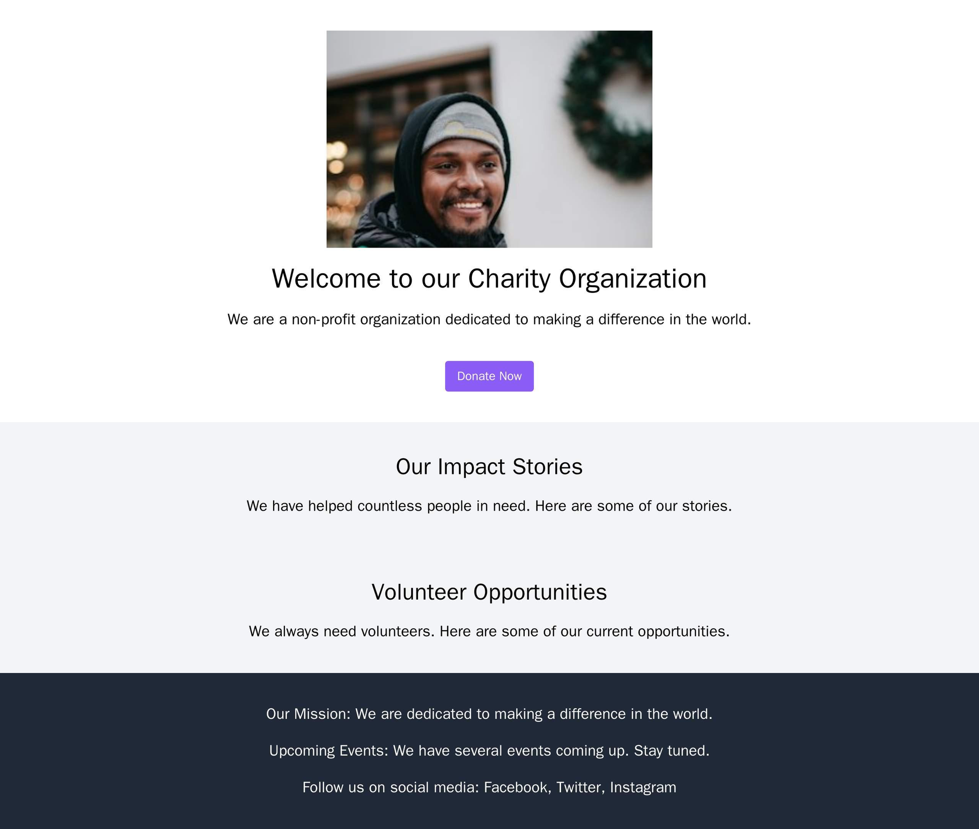 Charity Organization: A warm, inviting design with a large, prominent call-to-action button for donating, a centered log Web Template 1275