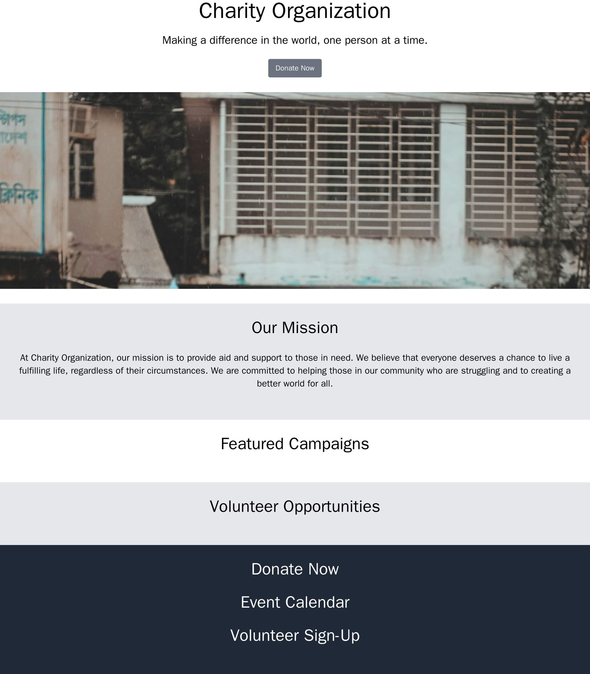 Charity Organization: A heartfelt and inspiring design with a prominent call-to-action button, a full-width image and mi Web Template 208