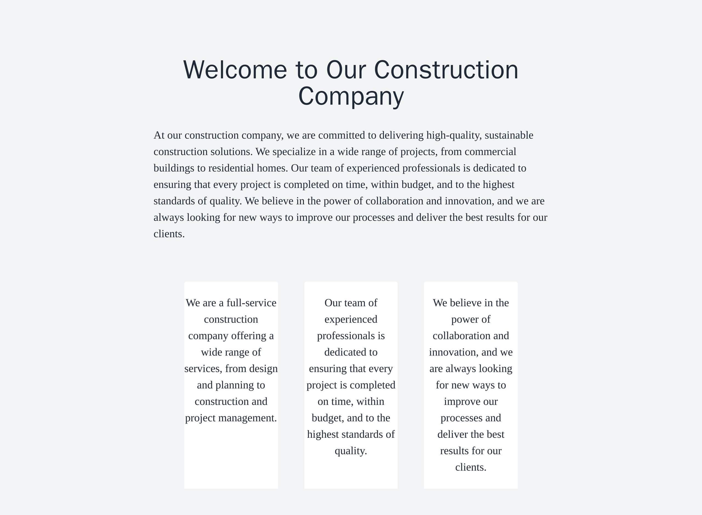 Construction Company: A bold, industrious design with a dynamic grid layout, high-contrast colors, a centered logo, and  Web Template 1156