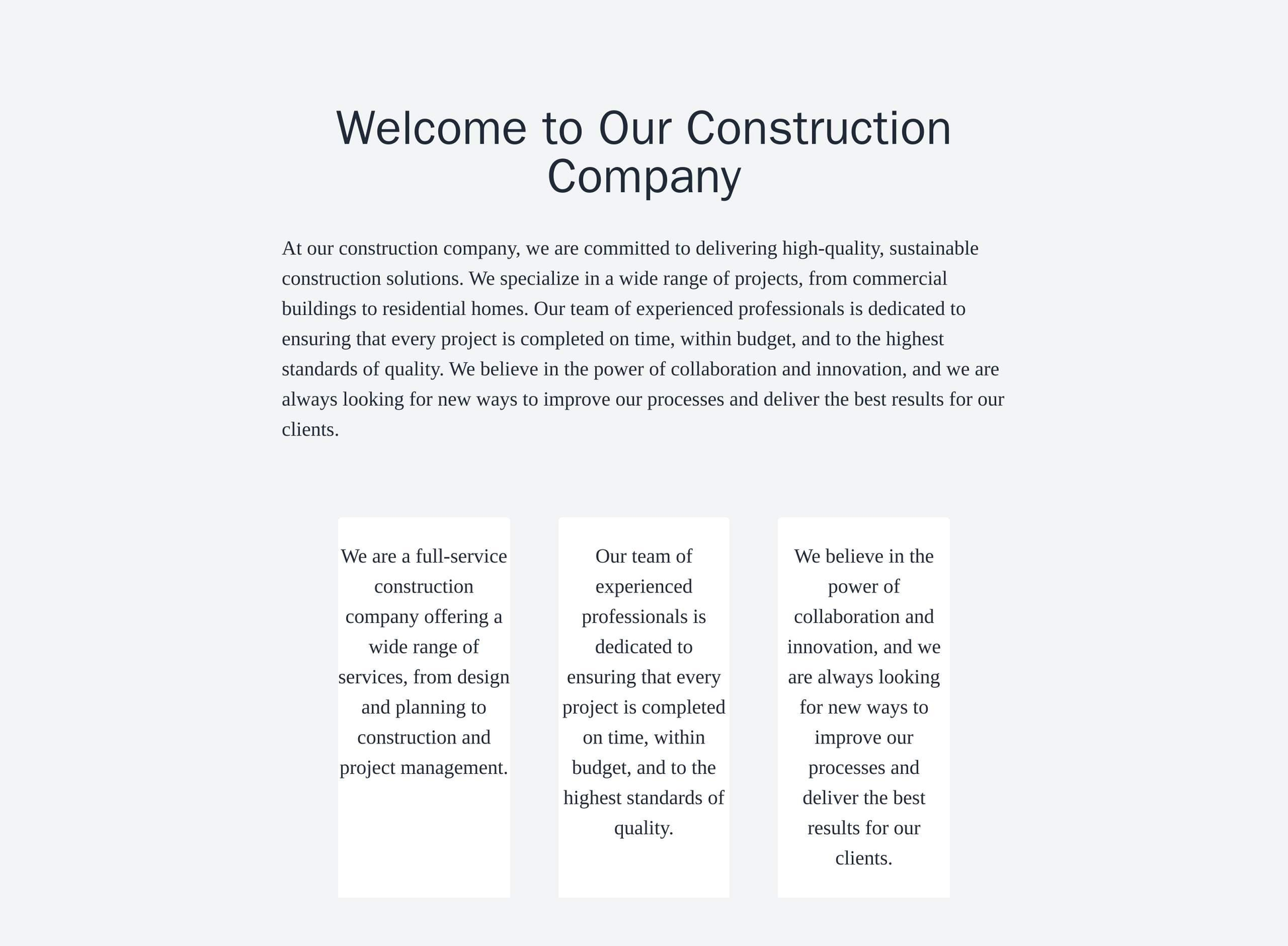 Construction Company: A bold, industrious design with a dynamic grid layout, high-contrast colors, a centered logo, and  Web Template 1156