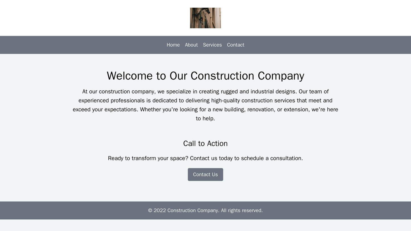 Construction Company: A rugged and industrial design with a large logo centered atop a bold and clear navigational menu. Web Template 1516