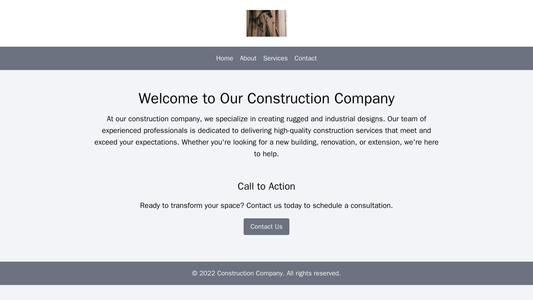 Construction Company: A rugged and industrial design with a large logo centered atop a bold and clear navigational menu. Web Template 1516