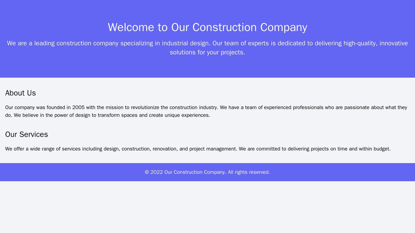 Construction Company: A bold and industrial design featuring a full-width header with a rotating slideshow of projects a Web Template 1873