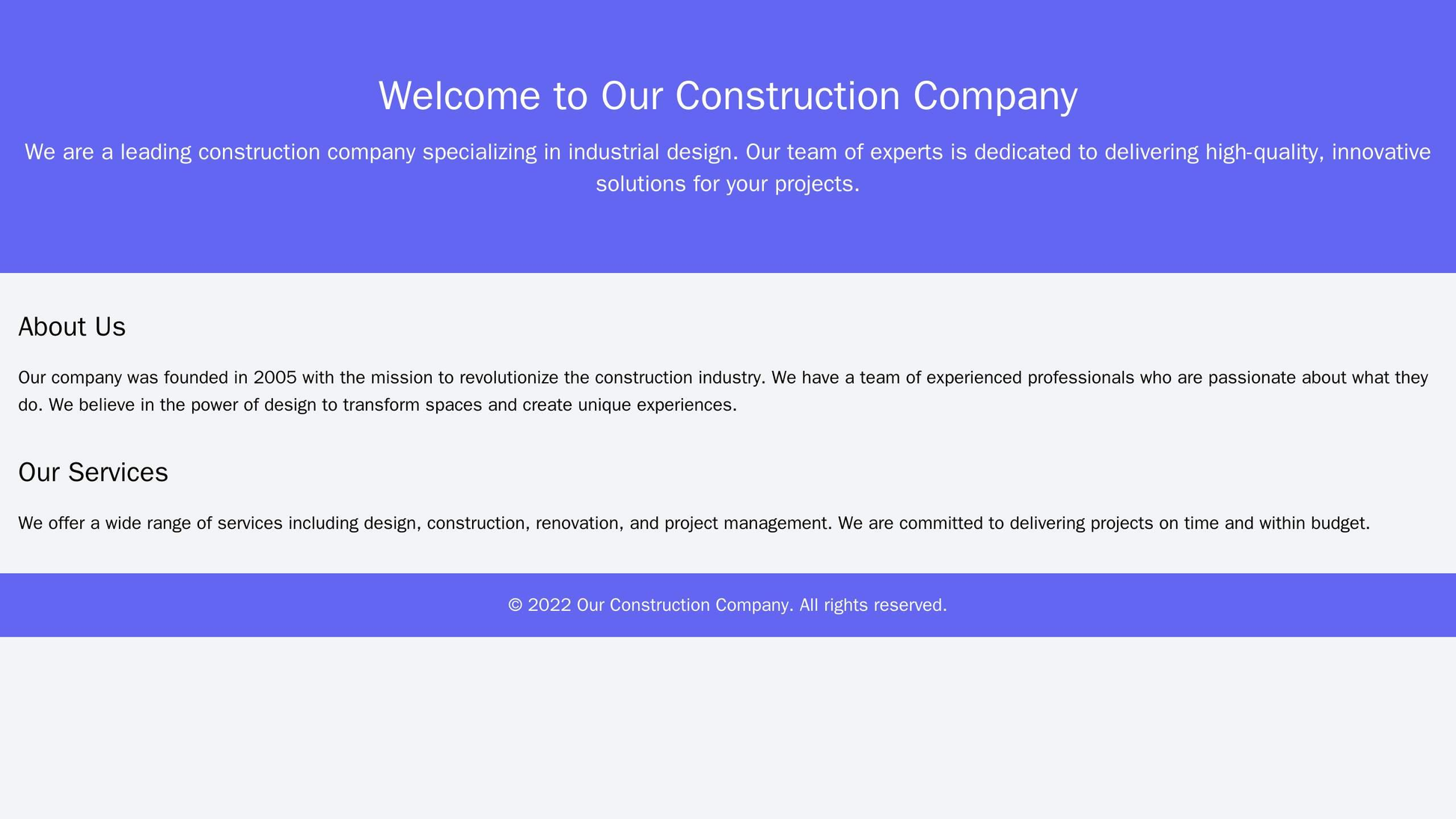 Construction Company: A bold and industrial design featuring a full-width header with a rotating slideshow of projects a Web Template 1873