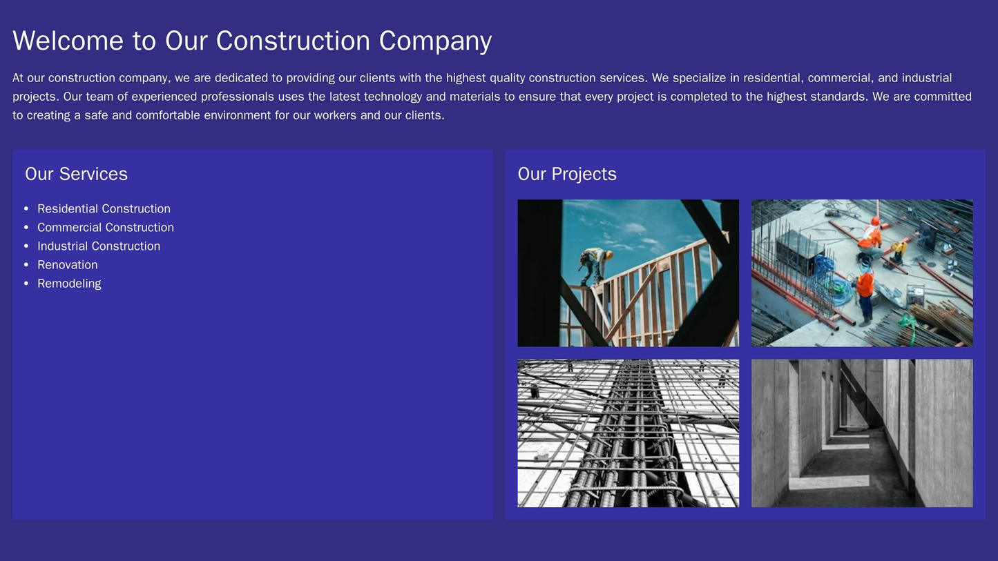 Construction Company: A grid-style layout featuring images of completed projects, with a left sidebar showcasing company Web Template 1978