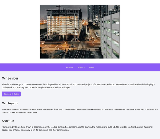 Construction Company: A professional design featuring a prominent, centered logo, with a large, call-to-action button pl Web Template 334