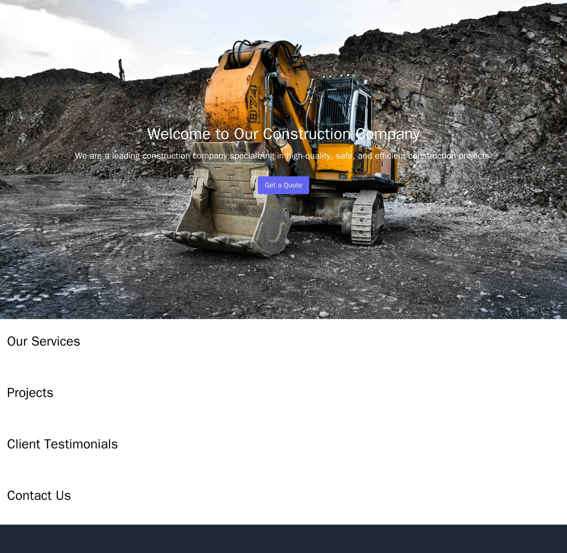 Construction Company: A full-width header featuring a high-resolution, full-screen image of a construction project with  Web Template 465