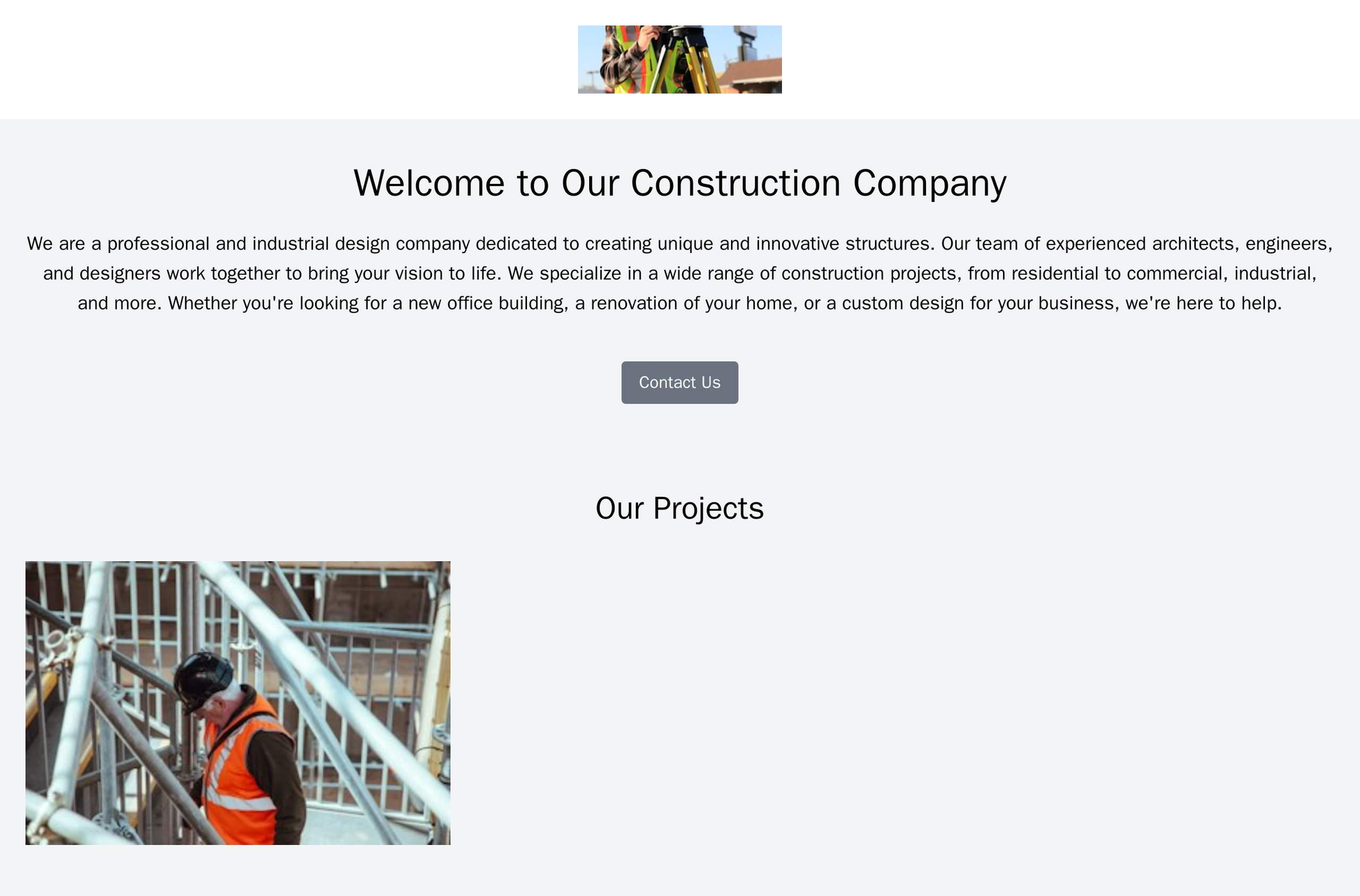 Construction Company: A professional and industrial design with a large, centered logo and a prominent CTA button. A ful Web Template 643