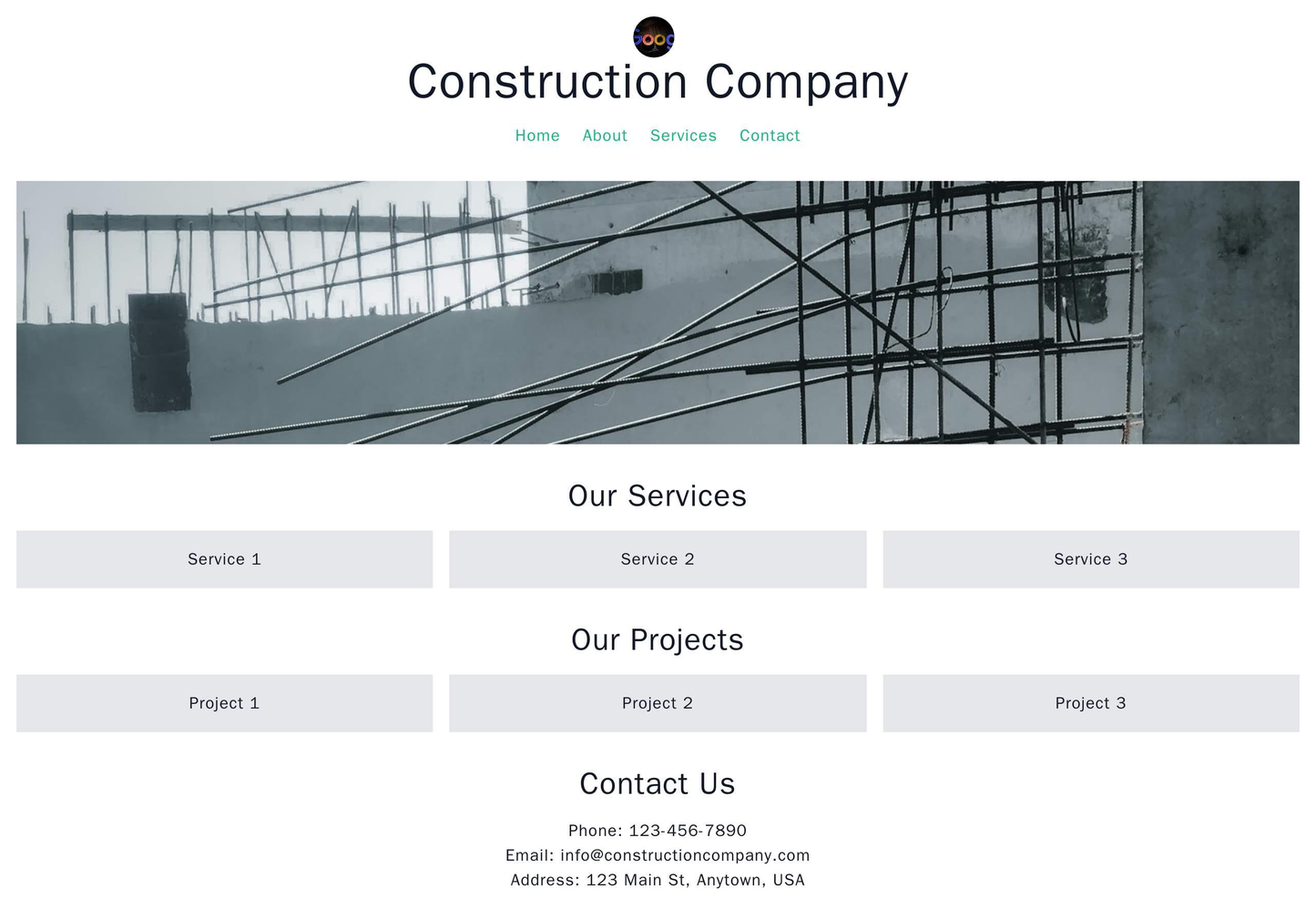 Construction Company: A robust and informative design featuring a header with a logo and navigation, a full-width hero i Web Template 878