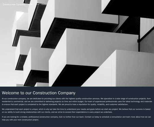 Construction Company: Use a full-screen background image of a construction site followed by a vertically aligned, multi- Web Template 959