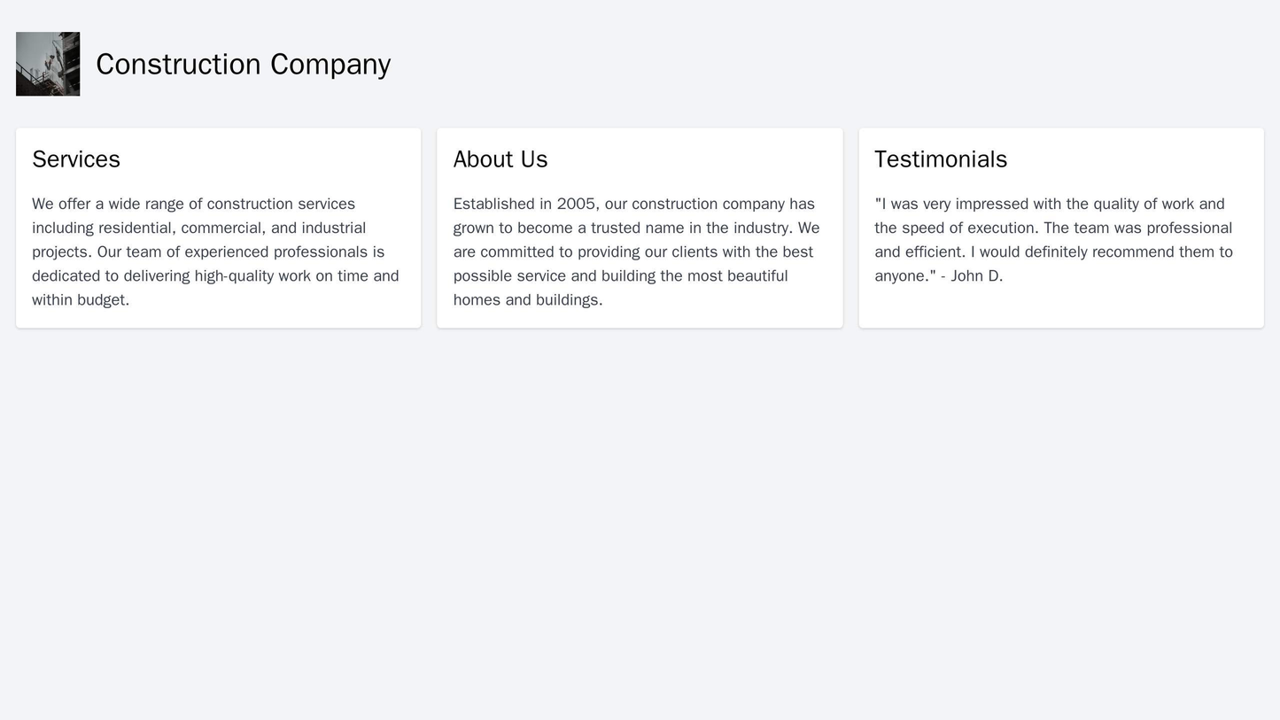 Construction Company Site: A grid layout showcasing projects with a large logo at the top left, with sections for Servic Web Template 1141