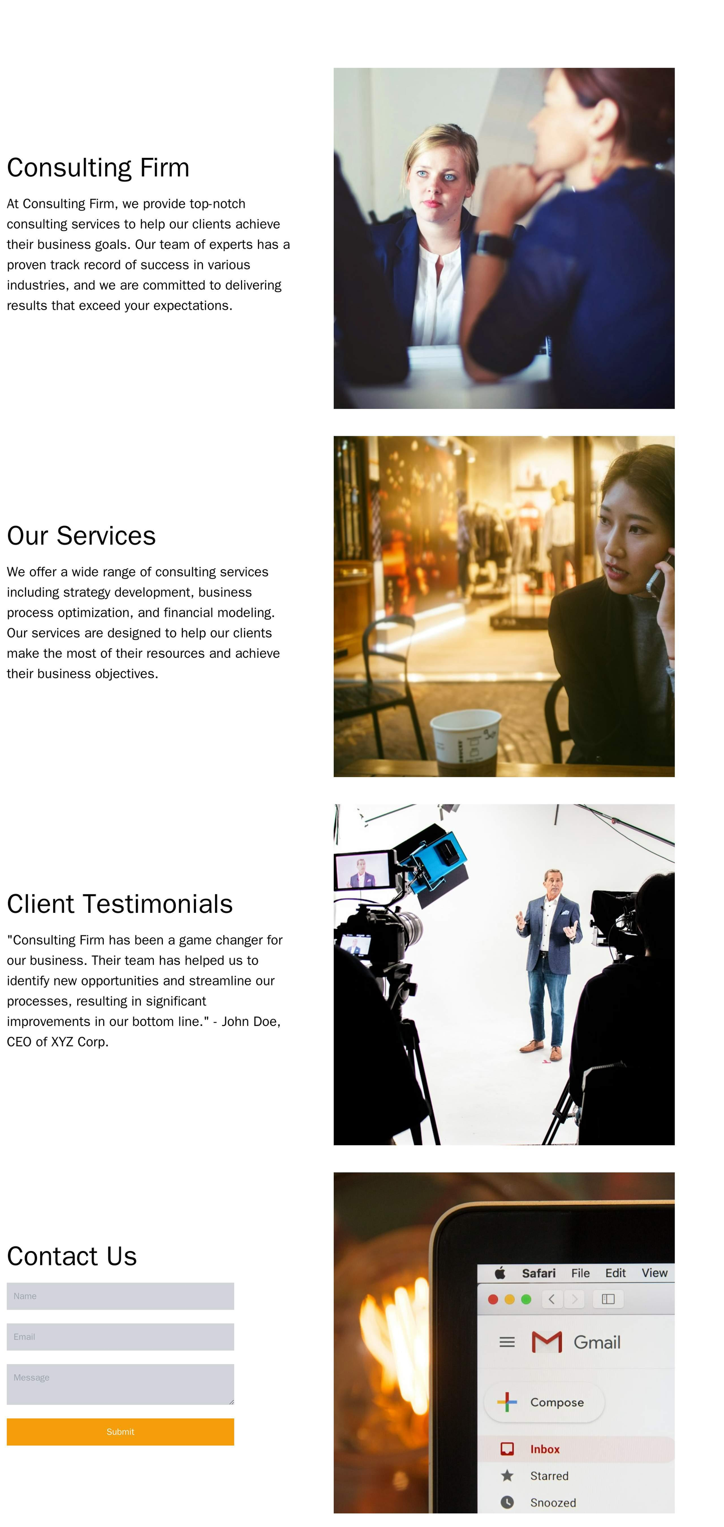 Consulting Firm: A one-page site with a prominent, full-width banner showcasing the firm's unique value proposition, fol Web Template 1469