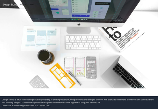Design Studio: A visually stunning layout with a full-width hero image of a project, a staggered grid of projects in the Web Template 1842