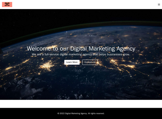 Digital Marketing Agency: A single-page website design with a full-width background image and overlaid call-to-action bu Web Template 505