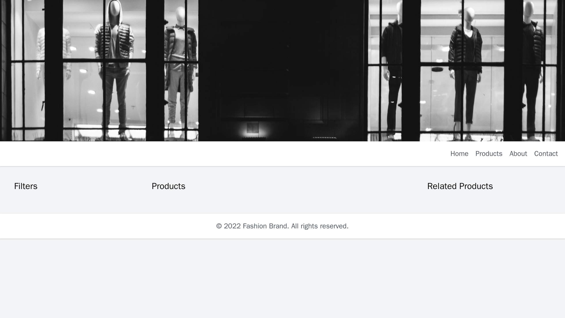 E-commerce Site for a Fashion Brand: A full-width header image, navigation menu on the top right, three columns for prod Web Template 227