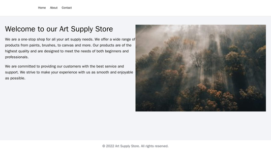 E-commerce Store for Art Supply: A grid-style homepage with a large background image of an artist's palette. Navigation  Web Template 116