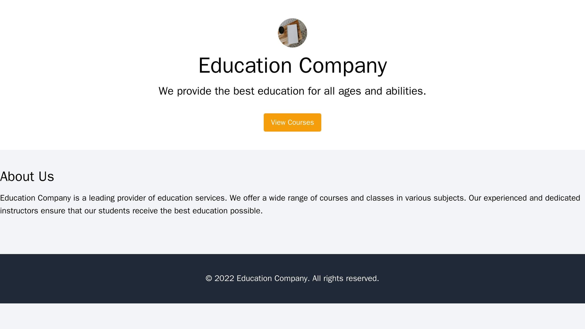 Education Company: A clean, modern layout with a centered logo and a prominent call-to-action for courses or classes. Th Web Template 307