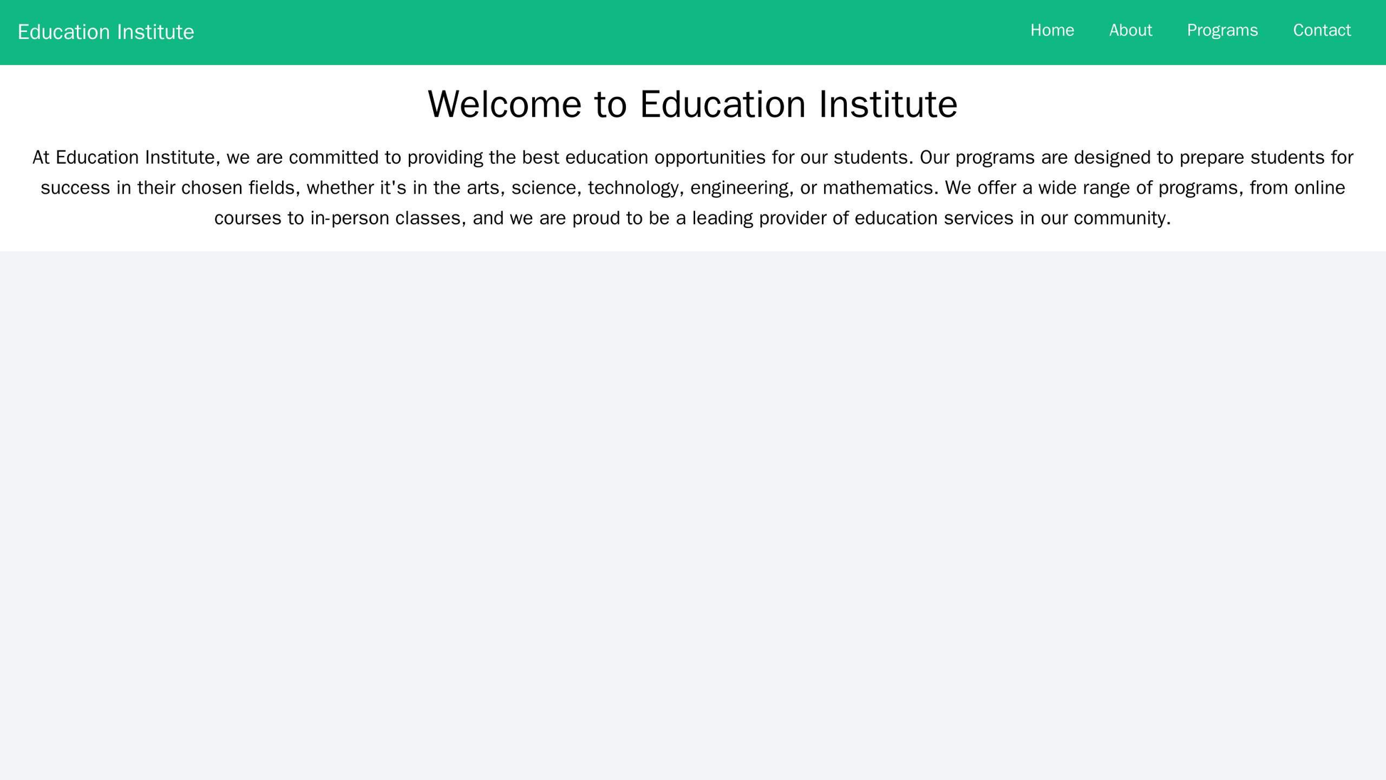 Education Institute: A clean and organized layout with a top navigation bar, a large, bold logo in the center, a sliding Web Template 1439