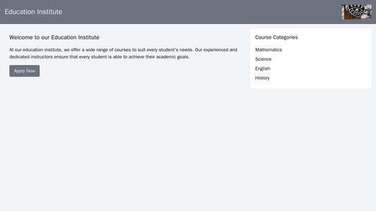 Education Institute: A multi-column layout with the main content area taking up two thirds of the screen, featuring a cl Web Template 1463