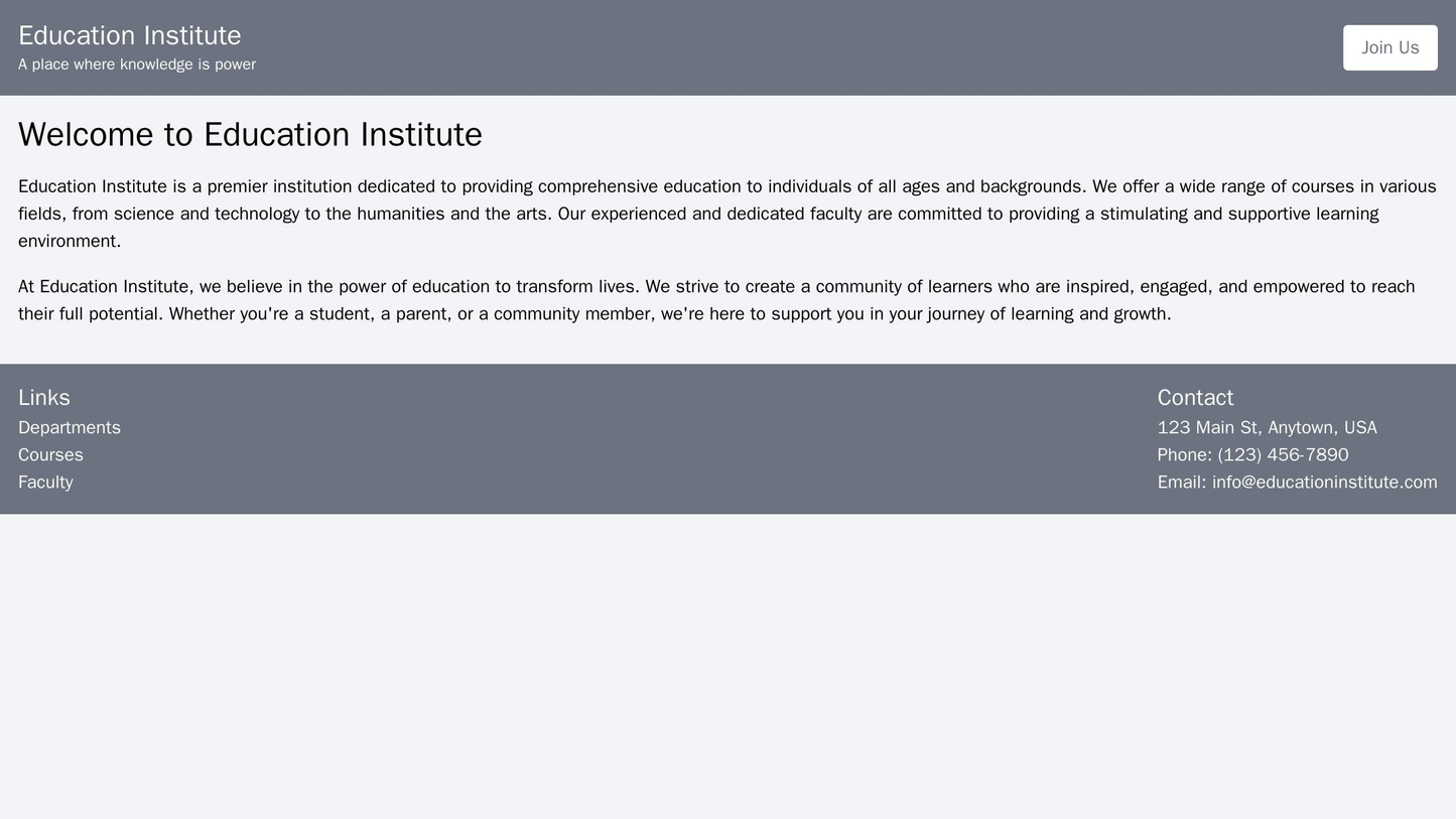 Education Institute: An information-rich, yet organized layout with a centralized header that includes the institute's l Web Template 1885