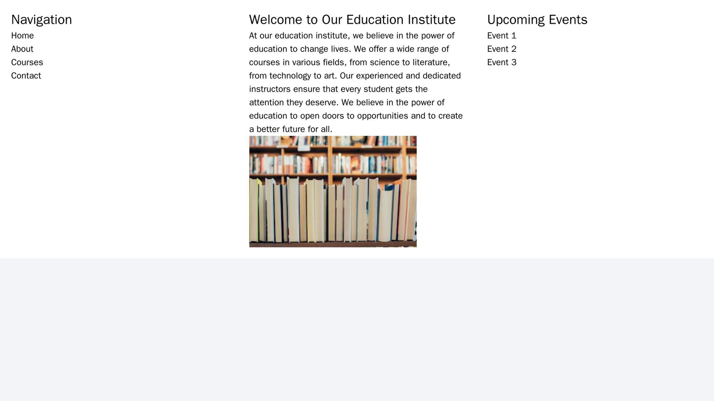 Education Institute: A clean and professional design with a left sidebar containing a navigation menu, a central content Web Template 454