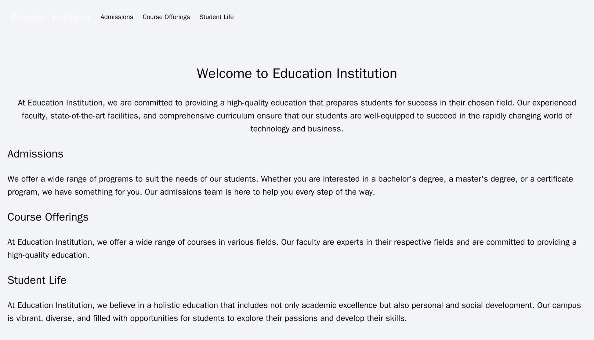 Education Institution: A site with a simple and clean layout, featuring a centered logo and a top navigation bar. The ma Web Template 1416