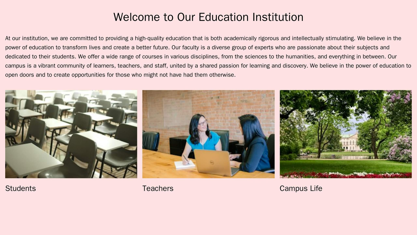 Education Institution: A multi-column layout with images of students, teachers, and campus life. A prominent search bar. Web Template 606