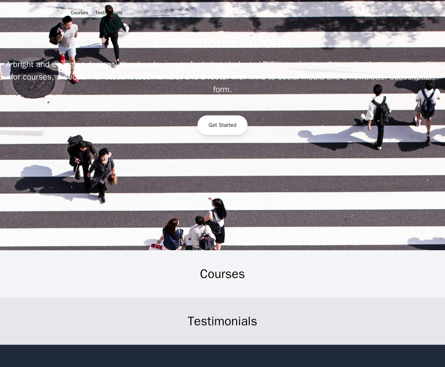 Education Platform: A bright and engaging design with a header image featuring students learning, a large call-to-action Web Template 1971