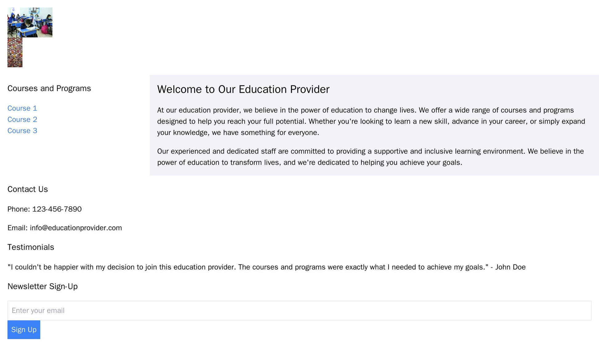 Education Provider: A simple design with a header featuring an image of a classroom and the company logo. A left sidebar Web Template 746