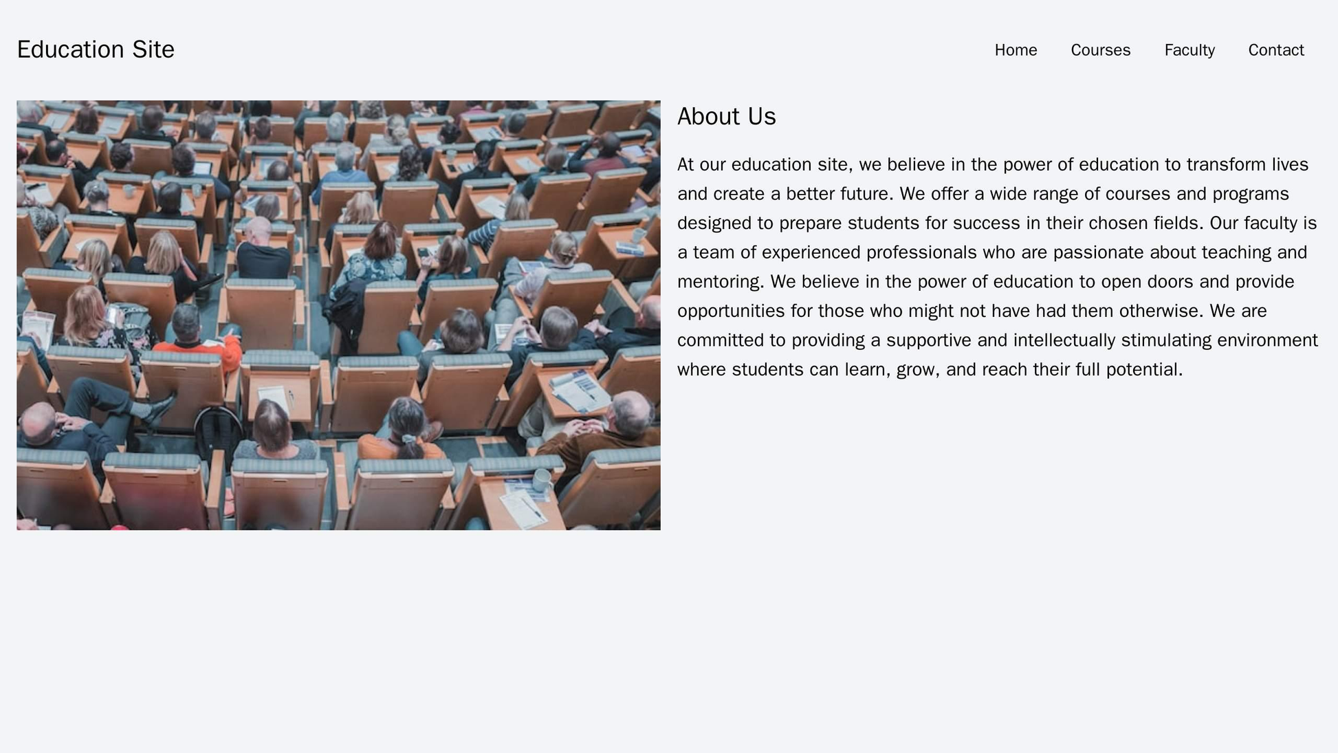 Education Site: A hero image of students in a classroom, a navigation bar with a dropdown menu at the top, a two-column  Web Template 809