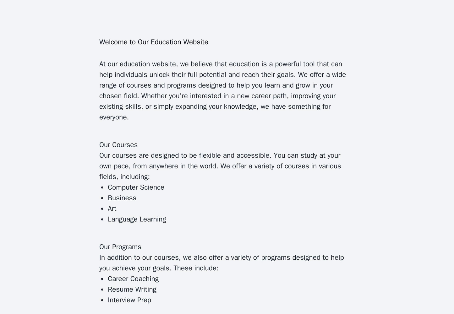 Education Website: A clean and minimalist design, a grid layout for courses or programs, a prominent search bar, and a f Web Template 1907