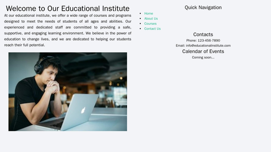 Educational Institute Website: A two-column layout with a wide column for information about courses and programs and a n Web Template 1937