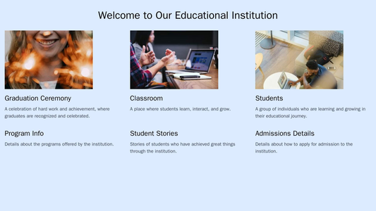 Educational Institution Site: A slideshow of images of graduation ceremonies, classrooms, and students. A blue and white Web Template 1173