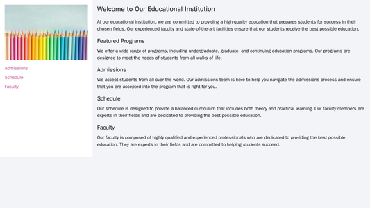 Educational Institution Site: A classic design with a centered logo and vertical menu on the left. The homepage highligh Web Template 1866