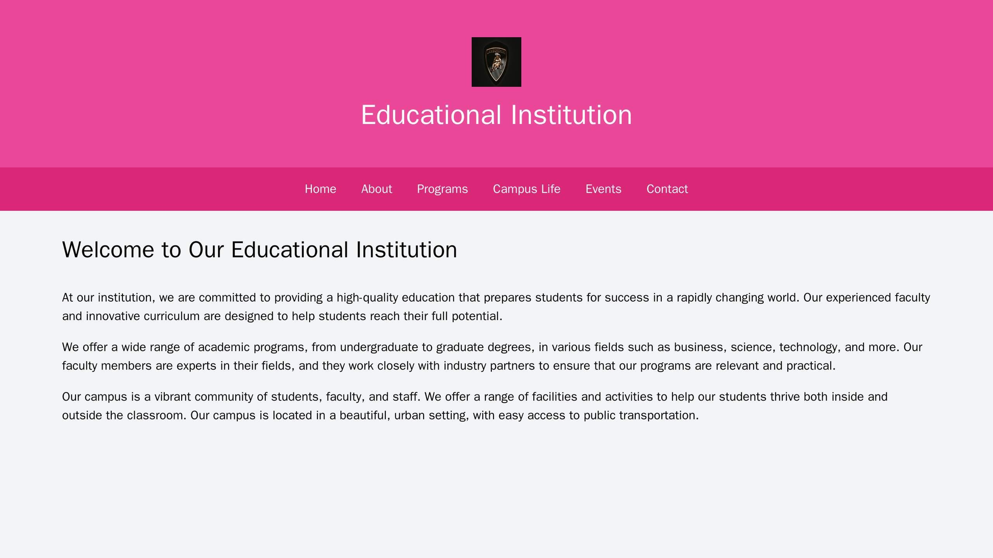 Educational Institution Site: A warm color palette with a branded logo centered on the top of the page. A top navigation Web Template 680