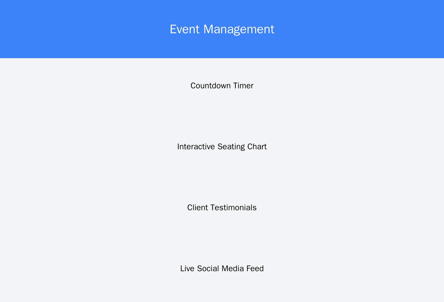 Event Management: A dynamic layout with a bold header, a countdown timer, an interactive seating chart, a client testimo Web Template 1157