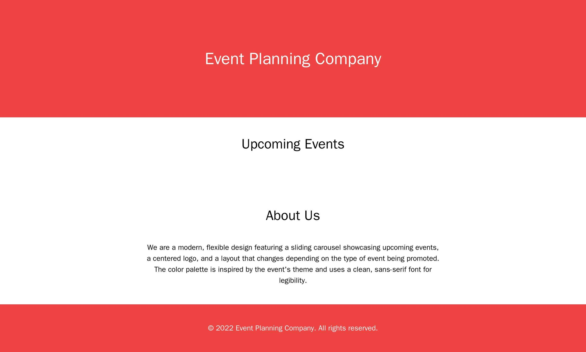 Event Planning Company: A modern, flexible design featuring a sliding carousel showcasing upcoming events, a centered lo Web Template 1862