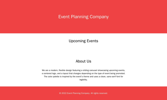 Event Planning Company: A modern, flexible design featuring a sliding carousel showcasing upcoming events, a centered lo Web Template 1862