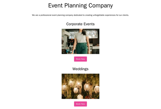 Event Planning Company: A visually-appealing, one-page website design, featuring sections dedicated to various event typ Web Template 512