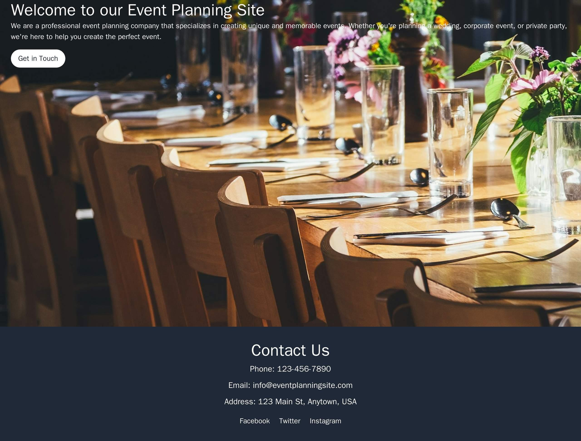 Event Planning Site: A clean, modern design with a hero image of an event in progress. A full-width call-to-action butto Web Template 678