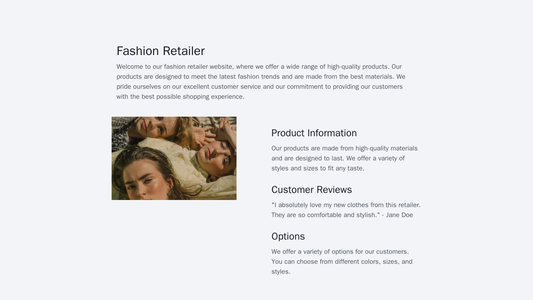 Fashion Retailer: A two-column layout featuring high-quality product images on the left and product information, custome Web Template 1236